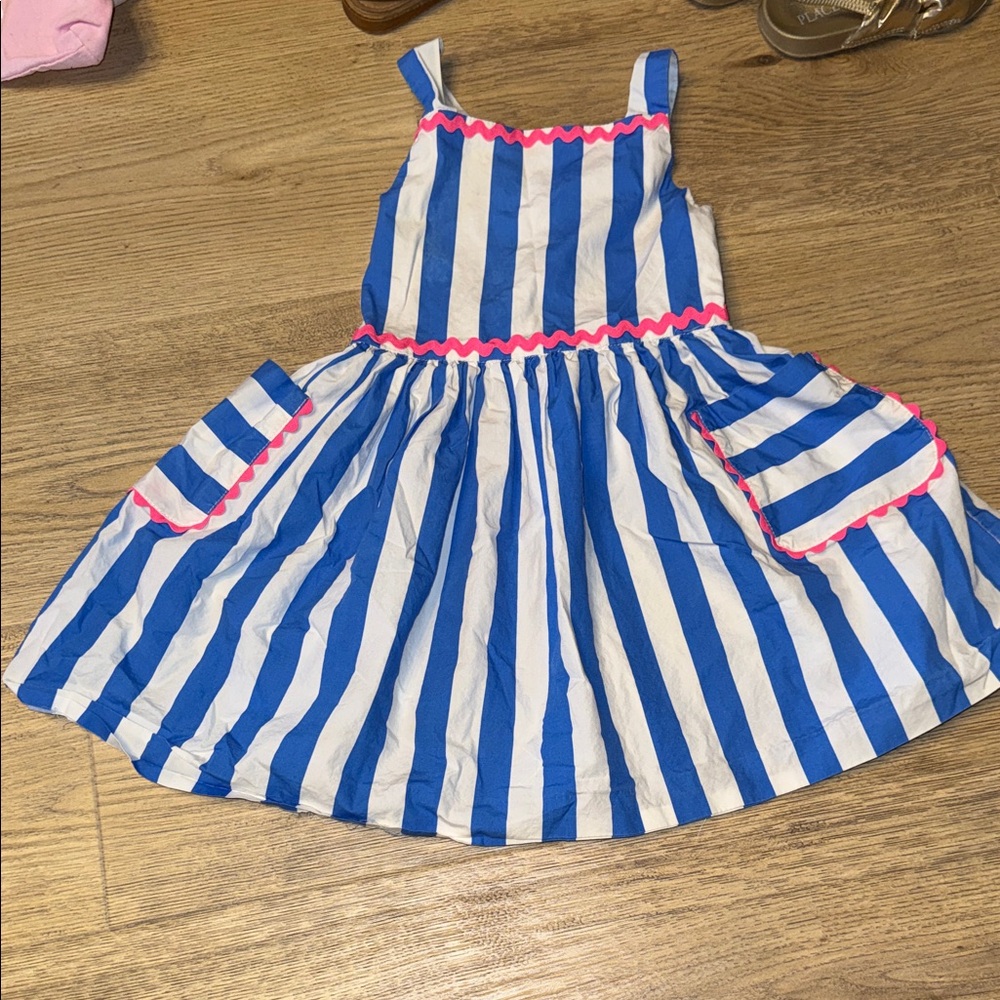 Jacadi Paris blue and white striped dress 4a